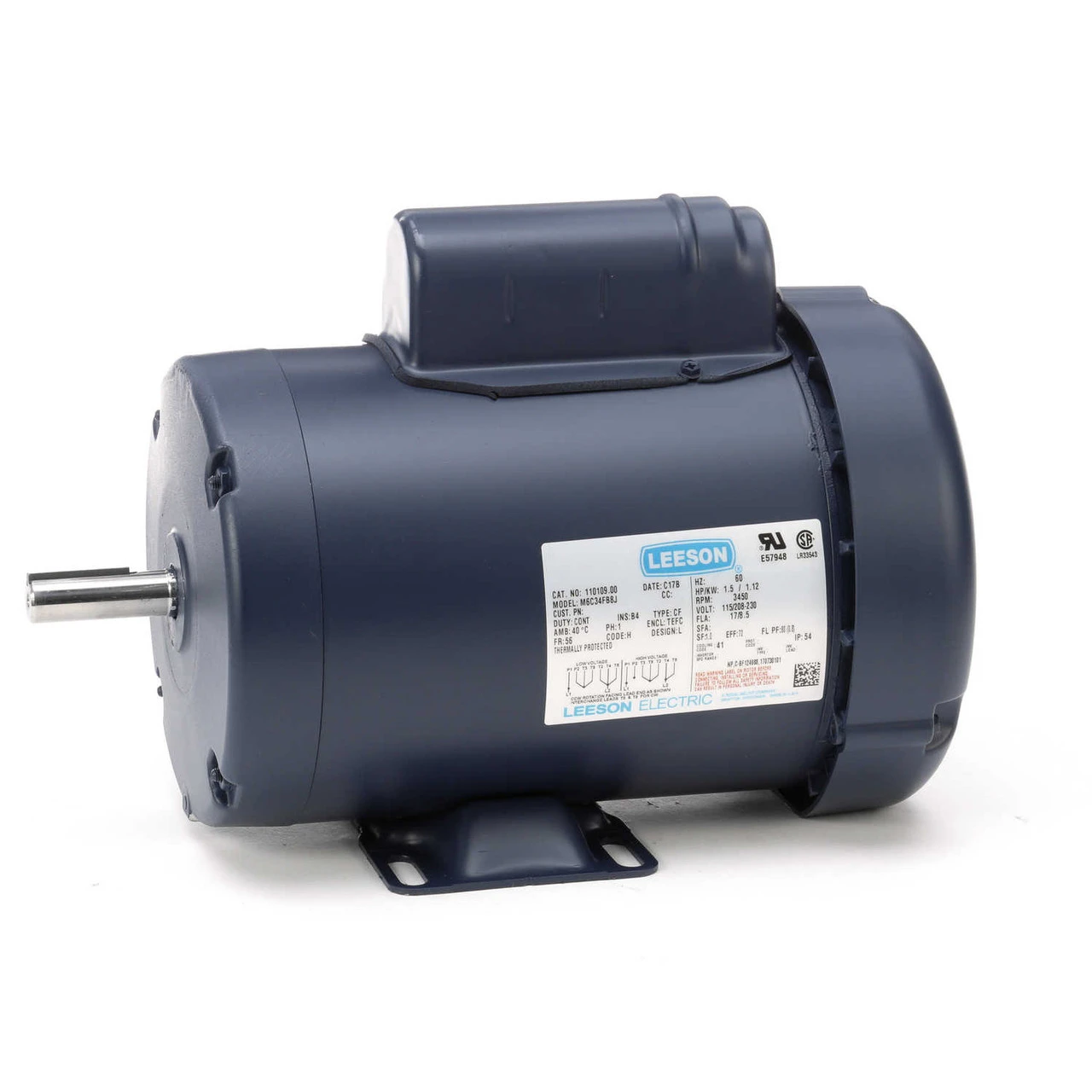 110109.00 Leeson | 1.5 Hp 3450 RPM 56 Frame TEFC 115/208-230V W/Overload Protection 4 110109.00 Leeson | 1.5 Hp 3450 RPM 56 Frame TEFC 115/208-230V W/Overload Protection - Image 2