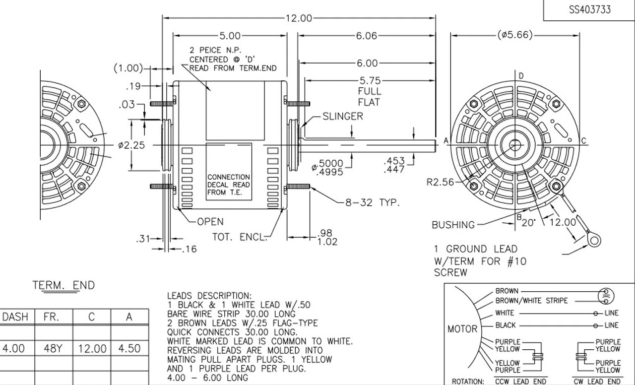 X012 Marathon 1/4 Hp 208-230V 1625 RPM OPAO 48Z Frame Condenser Fan Motor 5 X012 Marathon 1/4 Hp 208-230V 1625 RPM OPAO 48Z Frame Condenser Fan Motor - Image 3
