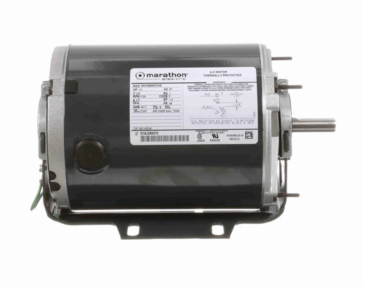 HG141 Marathon 1/3 Hp 1800 RPM 230V TENV 48 Frame Split-Phase Farm Motor 5 HG141 Marathon 1/3 Hp 1800 RPM 230V TENV 48 Frame Split-Phase Farm Motor - Image 3