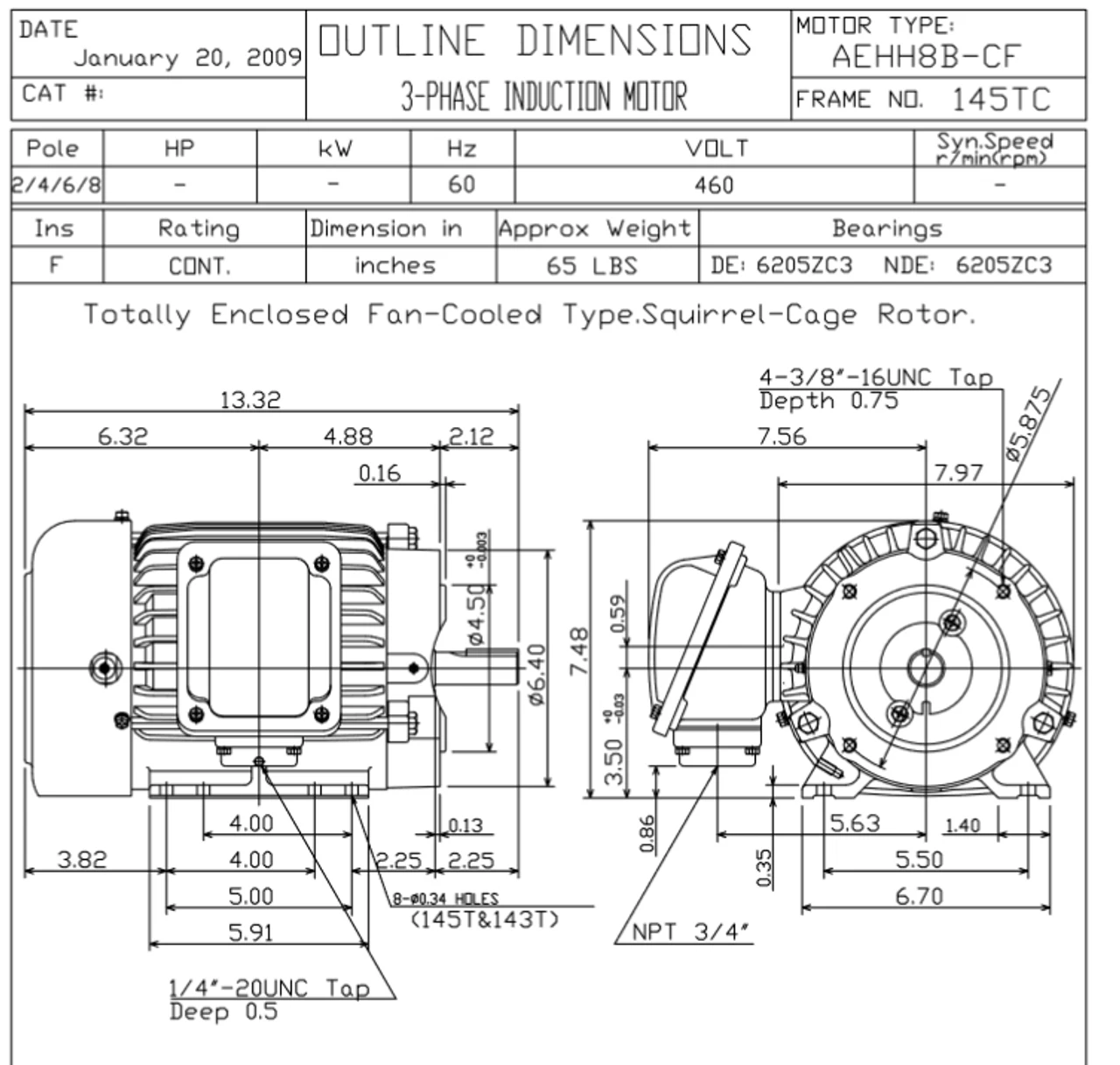 HB0024C TECO-Westinghouse 2 Hp 1800 RPM 145TC 460V TEFC Severe Duty Petro-Chem 3-Ph Motor 4 HB0024C TECO-Westinghouse 2 Hp 1800 RPM 145TC 460V TEFC Severe Duty Petro-Chem 3-Ph Motor - Image 2