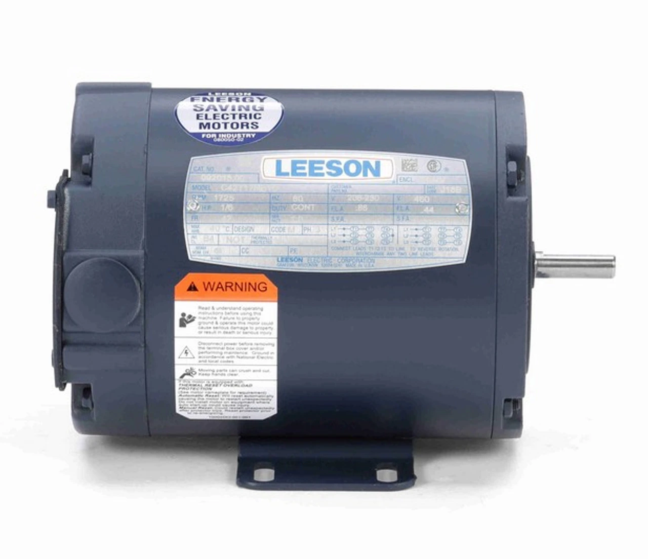 092015.00 Leeson 1/6 Hp 1800 RPM 208-230/460V 42 Frame TENV (with Base) 3-Phase Motor 5 092015.00 Leeson 1/6 Hp 1800 RPM 208-230/460V 42 Frame TENV (with Base) 3-Phase Motor - Image 3
