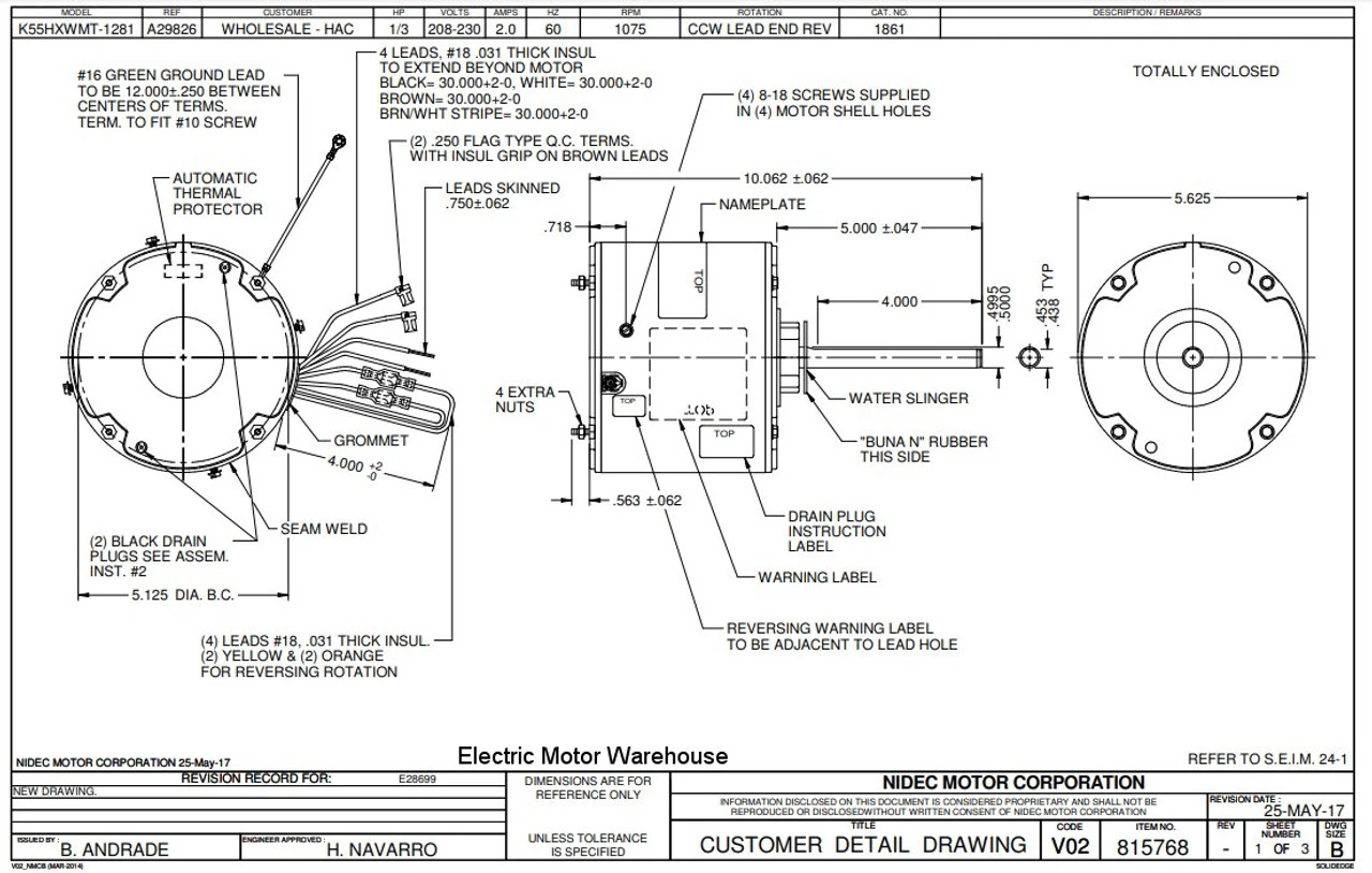 1861 Nidec | 1/3 Hp 1075 RPM 1-Speed 208-230V; 5.6" Condenser Motor 4 1861 Nidec | 1/3 Hp 1075 RPM 1-Speed 208-230V; 5.6" Condenser Motor - Image 2