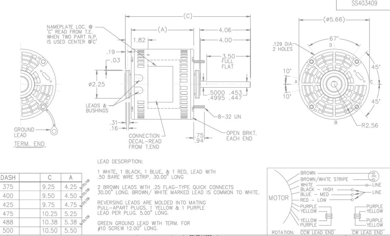 X019 Marathon 1/3 Hp 277V 1075 RPM (3 Speed) OPAO 48Y Frame Blower Motor 5 X019 Marathon 1/3 Hp 277V 1075 RPM (3 Speed) OPAO 48Y Frame Blower Motor - Image 3
