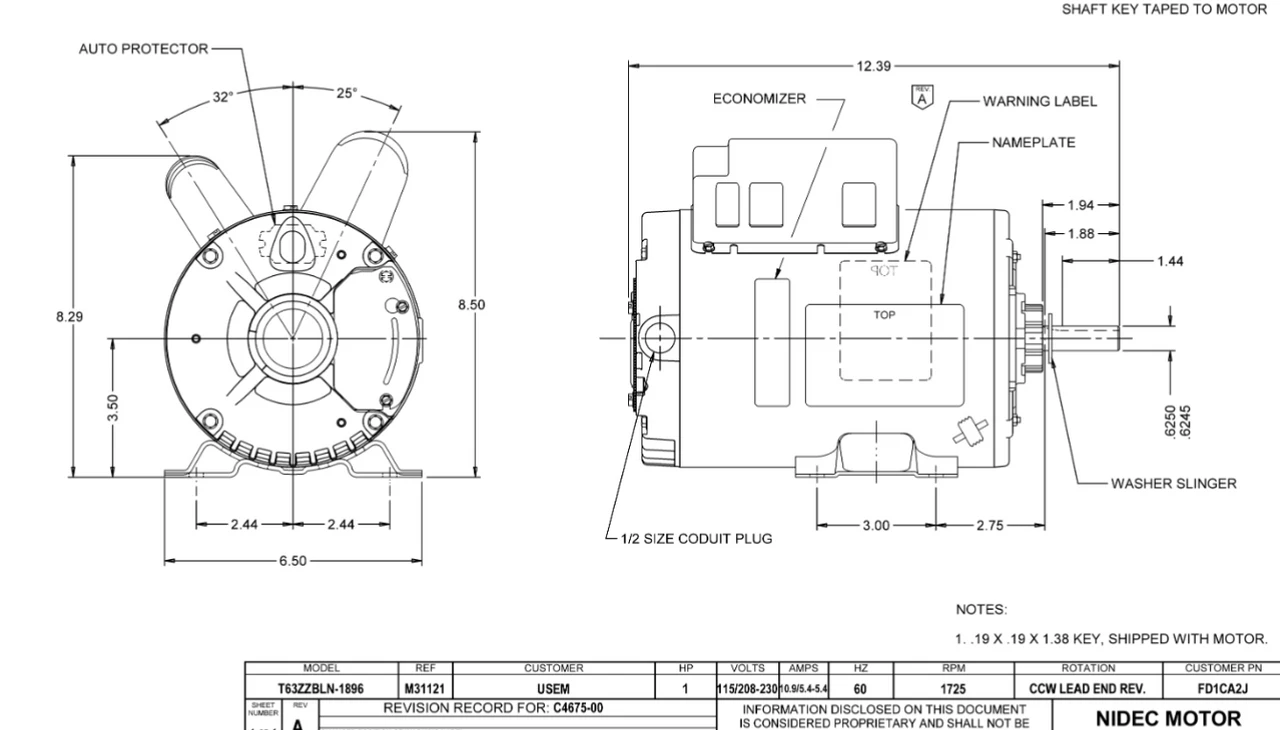 FD1CA2J Nidec 1 HP 1800 RPM ( 1 Speed) 115/208-230V 56 Frame TEAO Farm Fan Motor 4 FD1CA2J Nidec 1 HP 1800 RPM ( 1 Speed) 115/208-230V 56 Frame TEAO Farm Fan Motor - Image 2