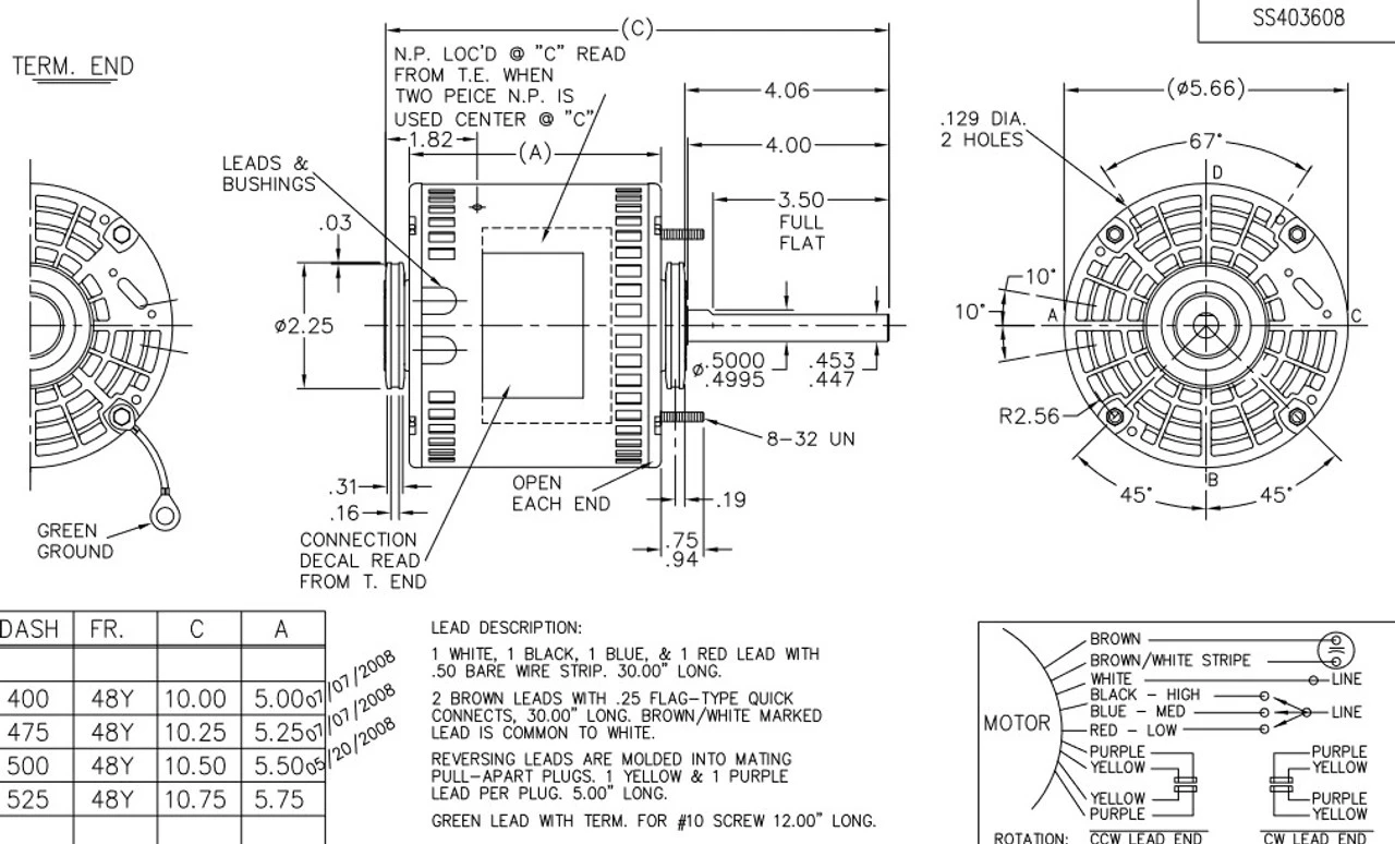X020 Marathon 1/2 Hp 277V 1075 RPM (3 Speed) OPAO 48Y Frame Blower Motor 5 X020 Marathon 1/2 Hp 277V 1075 RPM (3 Speed) OPAO 48Y Frame Blower Motor - Image 3