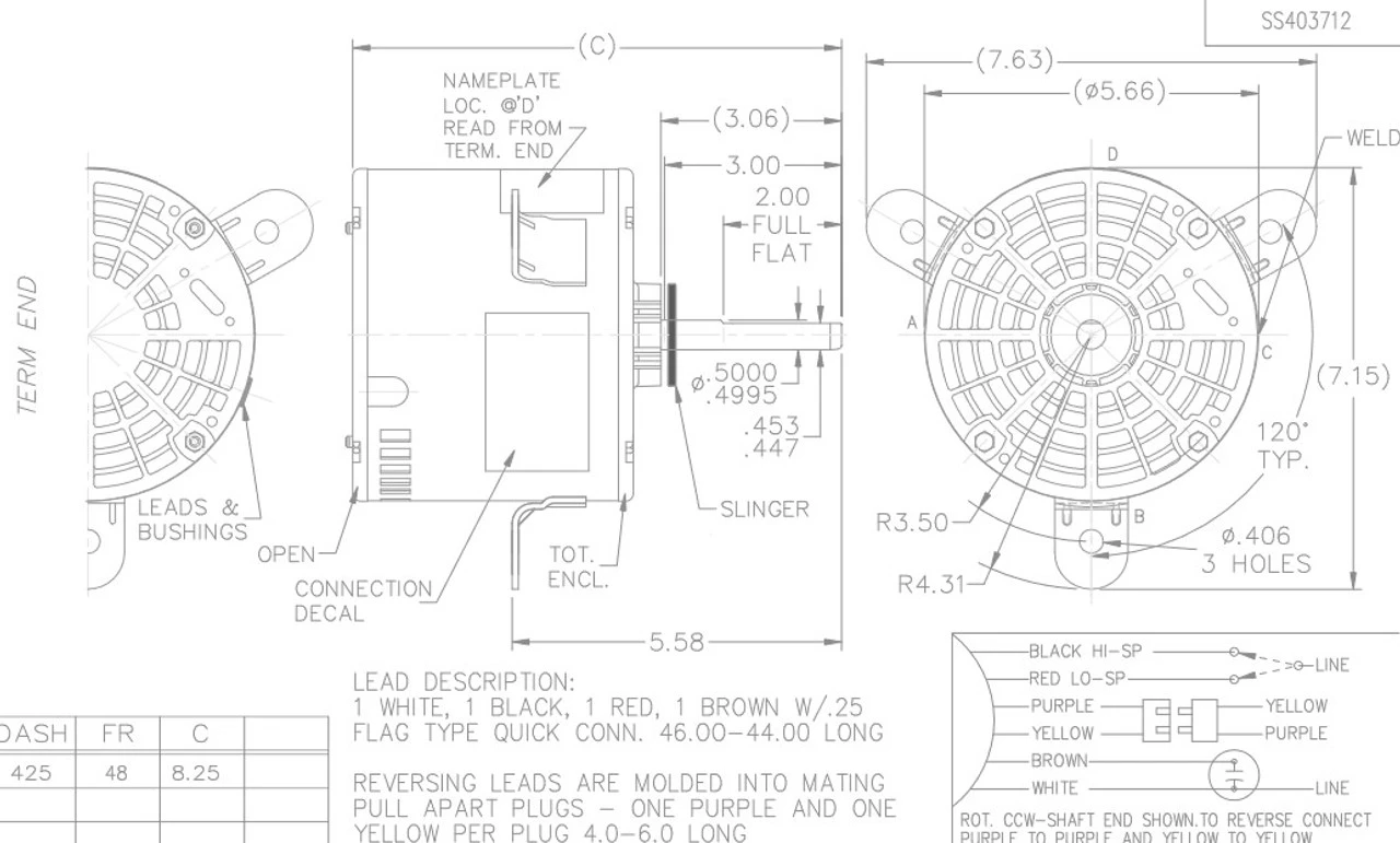 X222 Marathon 1/3 Hp (2 Speed) 230V 1075/825 RPM OPAO 48Y Frame PSC Lug Mount Motor 5 X222 Marathon 1/3 Hp (2 Speed) 230V 1075/825 RPM OPAO 48Y Frame PSC Lug Mount Motor - Image 3