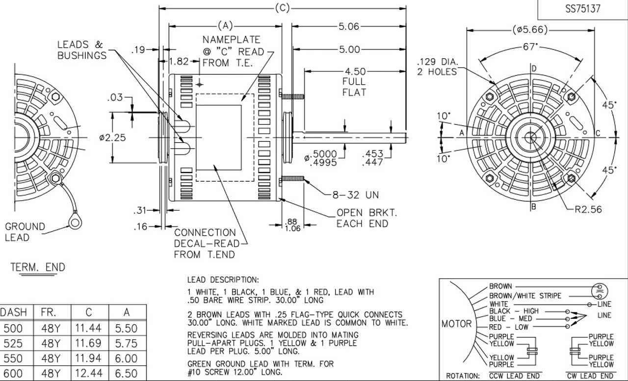 X023 Marathon 1 Hp 230V 1075 RPM (3 Speed) OPAO 48Y Frame Blower Motor 5 X023 Marathon 1 Hp 230V 1075 RPM (3 Speed) OPAO 48Y Frame Blower Motor - Image 3