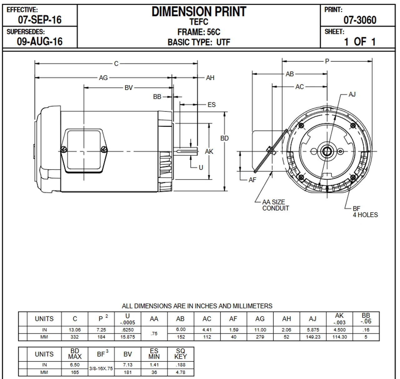 U32P2DFCR Nidec 1 1/2 Hp 1800 RPM 56C Frame (No Base) 208-230/460V TEFC 3-Phase Electric Motor 4 U32P2DFCR Nidec 1 1/2 Hp 1800 RPM 56C Frame (No Base) 208-230/460V TEFC 3-Phase Electric Motor - Image 2