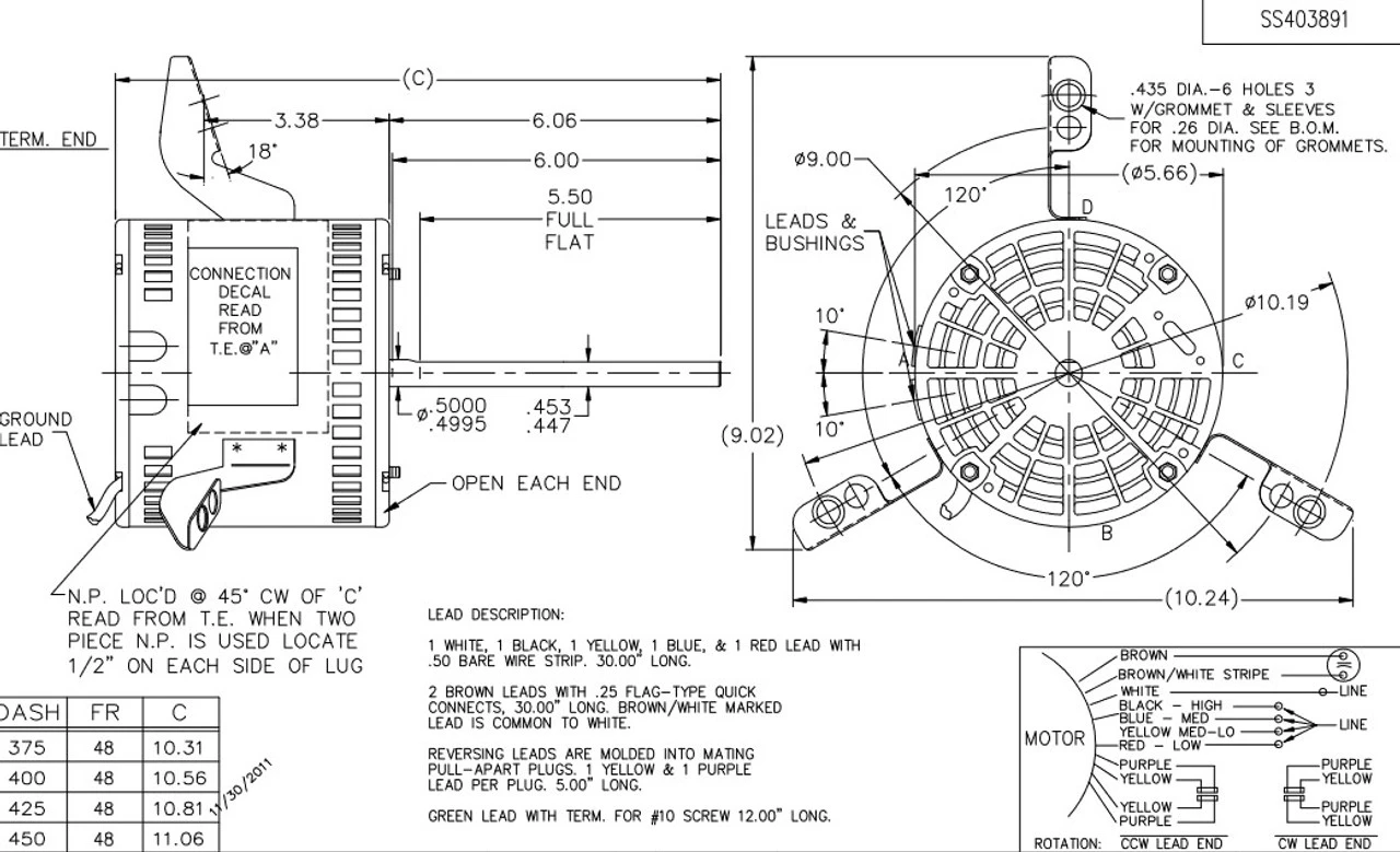 X036 Marathon 1/2 Hp 115V 1075 RPM (4 Speed) OPAO 48Z Frame Torsion Flex Blower Motor 5 X036 Marathon 1/2 Hp 115V 1075 RPM (4 Speed) OPAO 48Z Frame Torsion Flex Blower Motor - Image 3