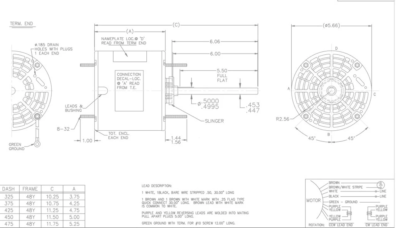X450 Marathon 1/4 Hp 208-230V 825 RPM TEAO 48Y Frame Condenser Fan Motor 5 X450 Marathon 1/4 Hp 208-230V 825 RPM TEAO 48Y Frame Condenser Fan Motor - Image 3