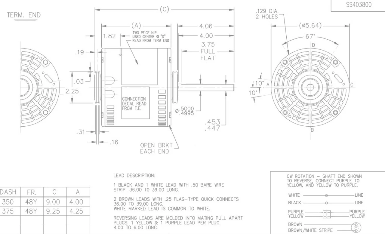 X473 Marathon 1/6 Hp 115V 1075 RPM (1 Speed) OPAO 48Y Frame Blower Motor 5 X473 Marathon 1/6 Hp 115V 1075 RPM (1 Speed) OPAO 48Y Frame Blower Motor - Image 3