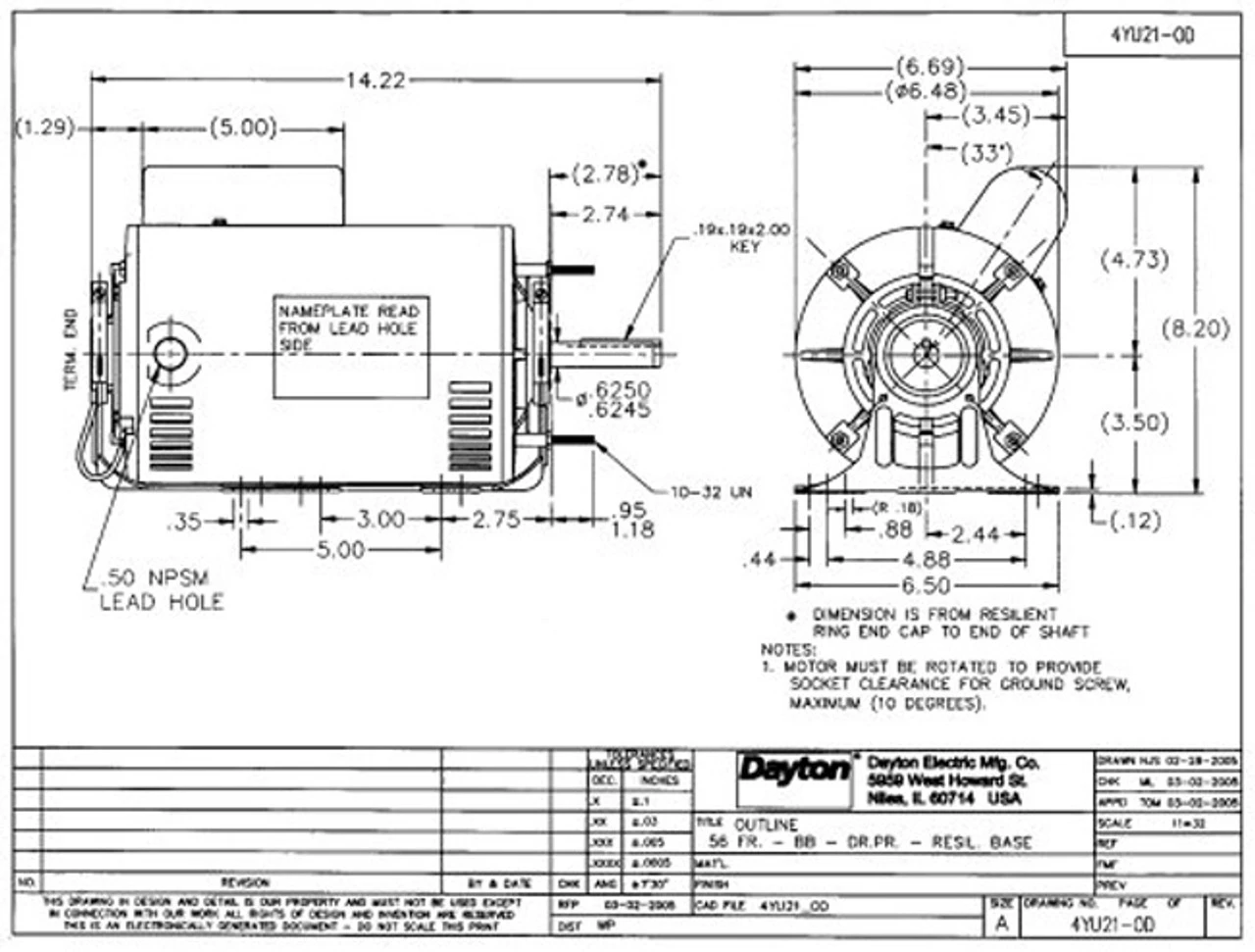 4YU21 Dayton 1/3 HP Direct Drive Blower Motor 860 RPM 115V 5 4YU21 Dayton 1/3 HP Direct Drive Blower Motor 860 RPM 115V - Image 3