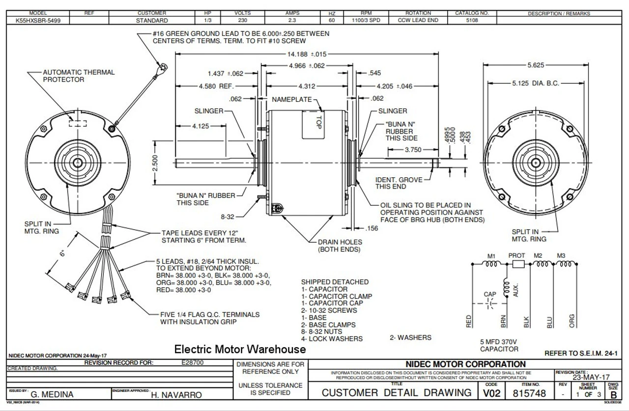 5108 Nidec | 1/3 Hp 1100 RPM 3-Speed 230V; 5.6" Blower Motor 4 5108 Nidec | 1/3 Hp 1100 RPM 3-Speed 230V; 5.6" Blower Motor - Image 2