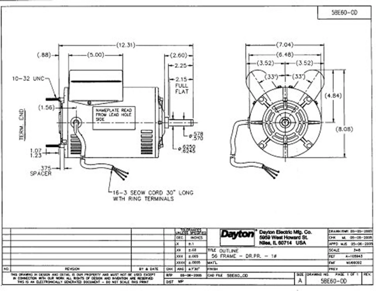 1.5 HP Direct Drive Blower Cap Start Motor 1725 RPM 115/208-230V Dayton 5BE60 5 1.5 HP Direct Drive Blower Cap Start Motor 1725 RPM 115/208-230V Dayton 5BE60 - Image 3