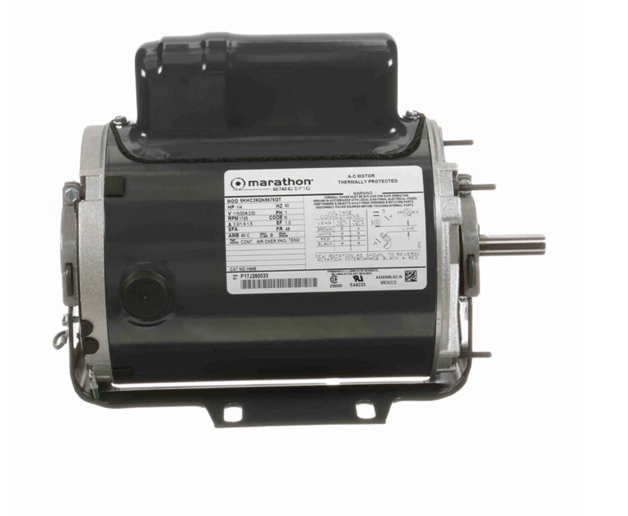 H649 Marathon 1/4 Hp 1800 RPM 115/208-230V TENV 48 Frame Split-Phase Farm Motor 5 H649 Marathon 1/4 Hp 1800 RPM 115/208-230V TENV 48 Frame Split-Phase Farm Motor - Image 3