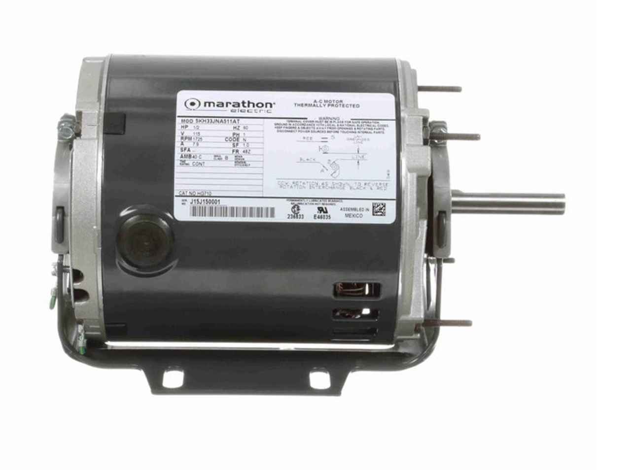 HG710 Marathon 1/2 Hp (1 Speed) 115V 1800 RPM ODP 48Z Frame Resilient Base Blower Motor 5 HG710 Marathon 1/2 Hp (1 Speed) 115V 1800 RPM ODP 48Z Frame Resilient Base Blower Motor - Image 3