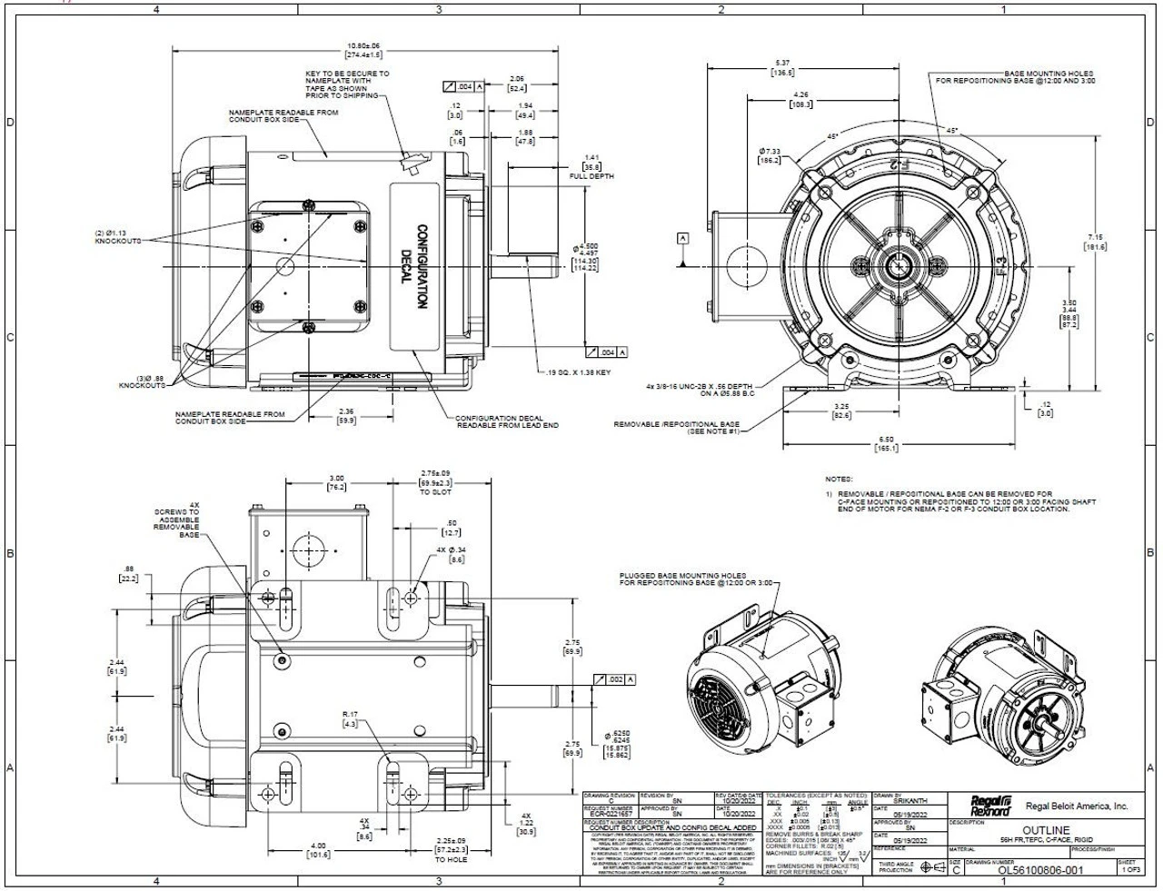 FX34BK002 | 3/4 HP 3600 RPM 56C 208-230/460v 3 Phase TEFC, FLEX-IN-1 Marathon Electric Motor 4 FX34BK002 | 3/4 HP 3600 RPM 56C 208-230/460v 3 Phase TEFC, FLEX-IN-1 Marathon Electric Motor - Image 2