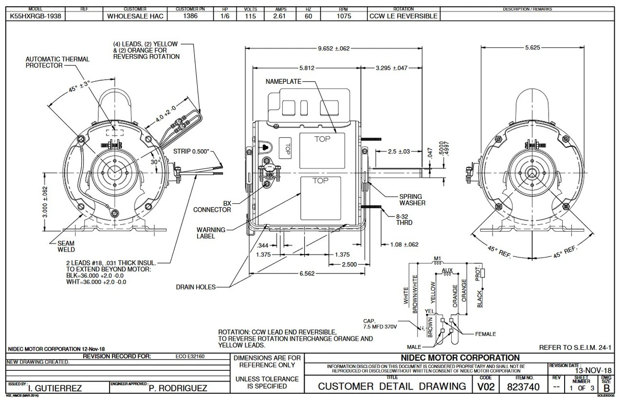 1386 Nidec | 1/6 Hp 1075 RPM 1-Speed 115V; 5.6" Blower Motor 4 1386 Nidec | 1/6 Hp 1075 RPM 1-Speed 115V; 5.6" Blower Motor - Image 2