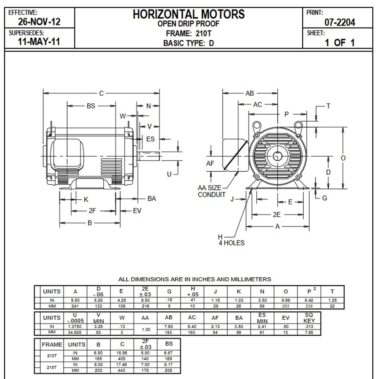 D7PA2A Nidec | 7.5 Hp 1800 RPM 213T Frame 208-230/460V ODP Electric Motor 4 D7PA2A Nidec | 7.5 Hp 1800 RPM 213T Frame 208-230/460V ODP Electric Motor - Image 2