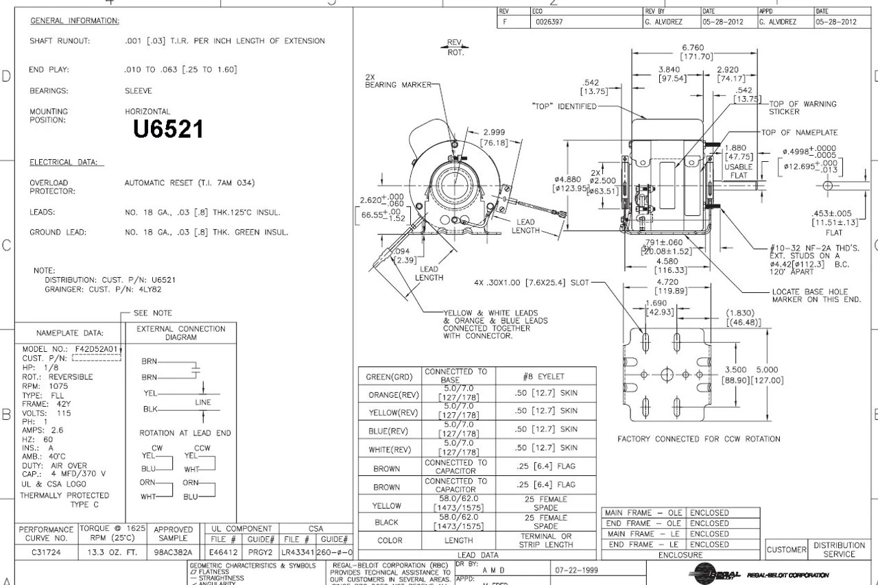 U6521 Century Unit Heater Motor 1/8 Hp, 1075 RPM, 115 Volts 6 U6521 Century Unit Heater Motor 1/8 Hp, 1075 RPM, 115 Volts - Image 4