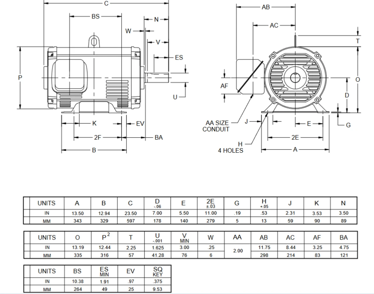 D25P2CS Nidec 25 Hp 1800 RPM 284TS Frame (Rigid Base) 480V ODP 3-Phase Electric Motor 4 D25P2CS Nidec 25 Hp 1800 RPM 284TS Frame (Rigid Base) 480V ODP 3-Phase Electric Motor - Image 2