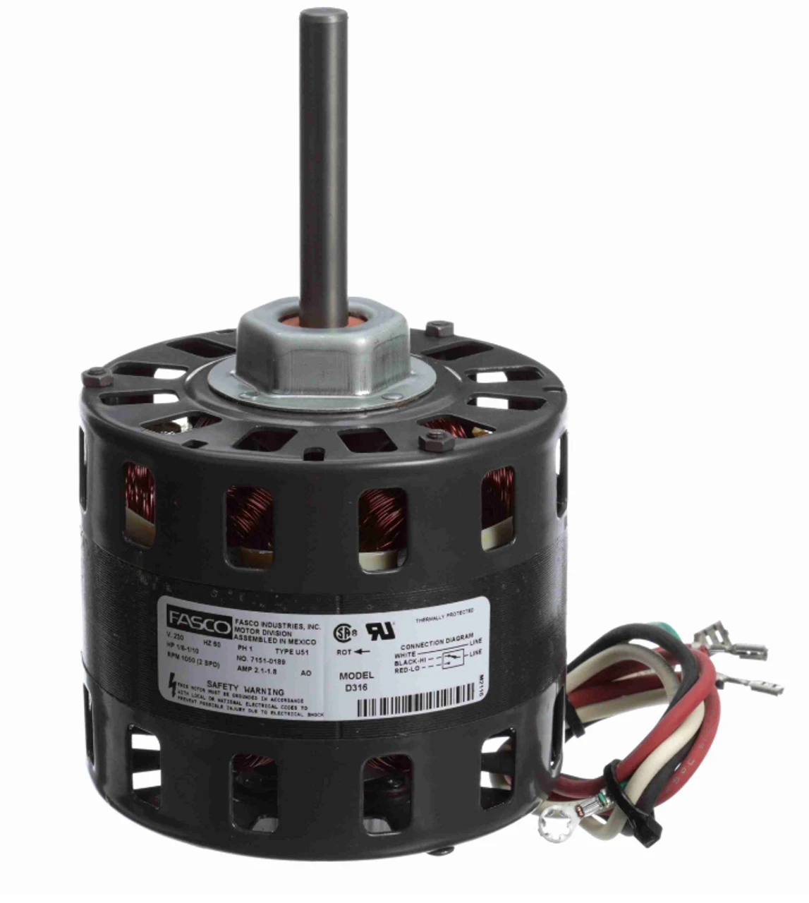 Fasco D316 Motor | 1/8 Hp 1050 RPM 2-Speed CW 5" Diameter 230 Volts 3 Fasco D316 Motor | 1/8 Hp 1050 RPM 2-Speed CW 5" Diameter 230 Volts