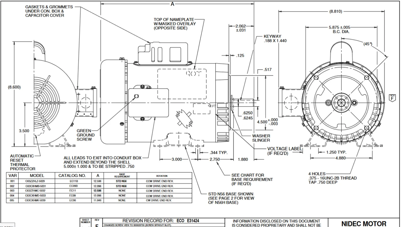 EC10B Nidec 1 Hp 1800 RPM 115/208-230V 56C Frame (Rigid Base) TEFC 1-Phase Electric Motor 4 EC10B Nidec 1 Hp 1800 RPM 115/208-230V 56C Frame (Rigid Base) TEFC 1-Phase Electric Motor - Image 2