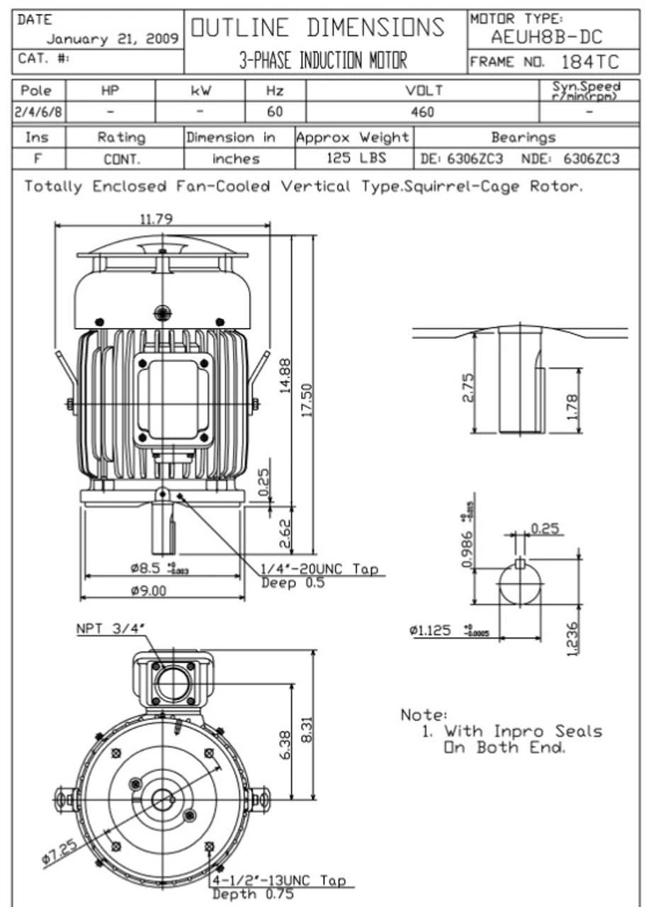 HBV0026C TECO-Westinghouse 2 Hp 1200 RPM 184TC Vertical 460V TEFC Severe Duty Petro-Chem 3-Ph Motor 4 HBV0026C TECO-Westinghouse 2 Hp 1200 RPM 184TC Vertical 460V TEFC Severe Duty Petro-Chem 3-Ph Motor - Image 2