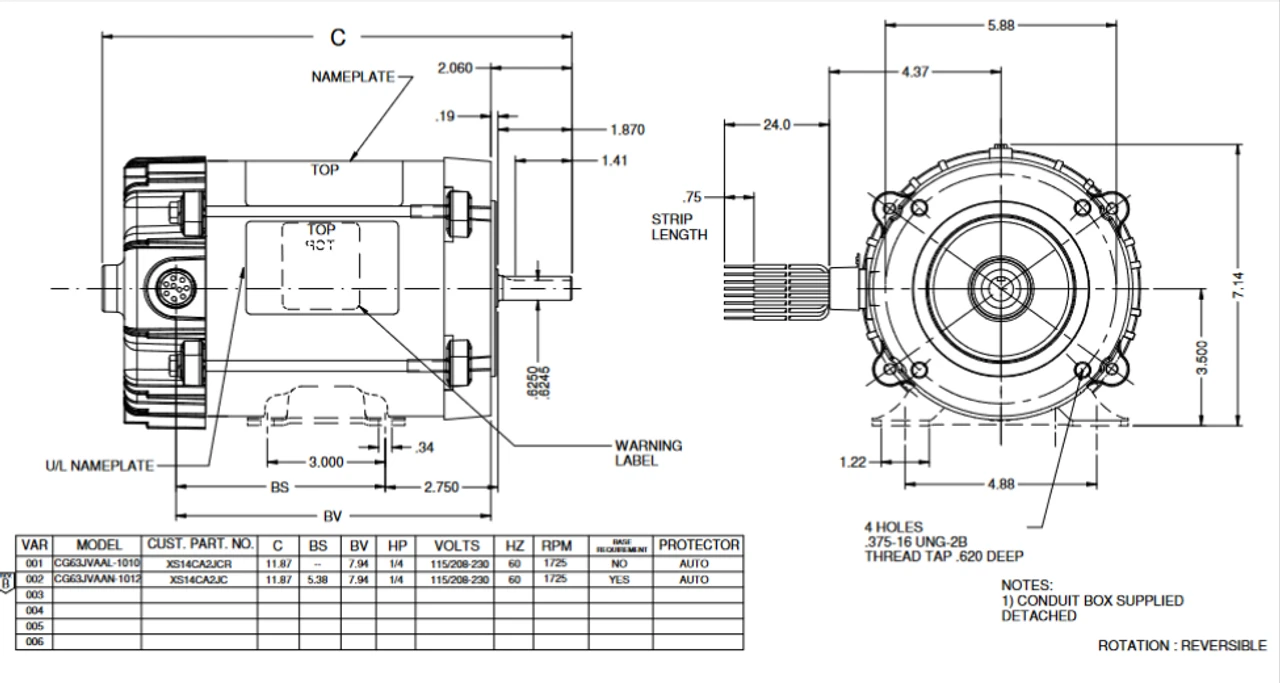 XS1CA2JCR Nidec 1 Hp 1800 RPM 56C Frame 60 Hz 115/208-230V TEFC Cap Start Hazardous Duty Motor 4 XS1CA2JCR Nidec 1 Hp 1800 RPM 56C Frame 60 Hz 115/208-230V TEFC Cap Start Hazardous Duty Motor - Image 2